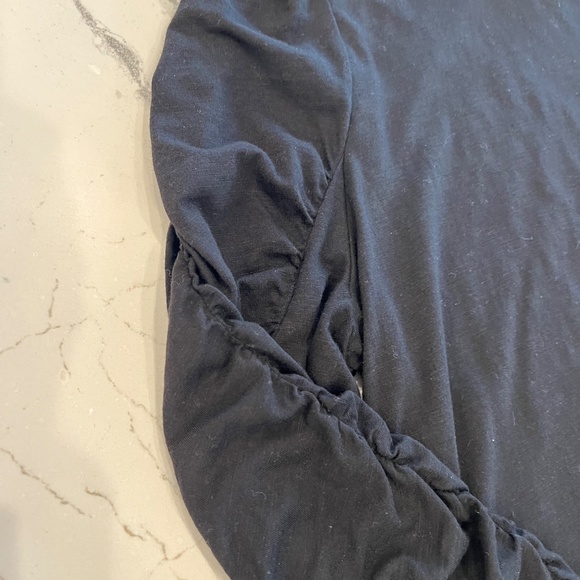 Maeve by Anthropologie Black Ruffle Neck Rouched Long Sleeve Tee- SZ L - Picture 6 of 11